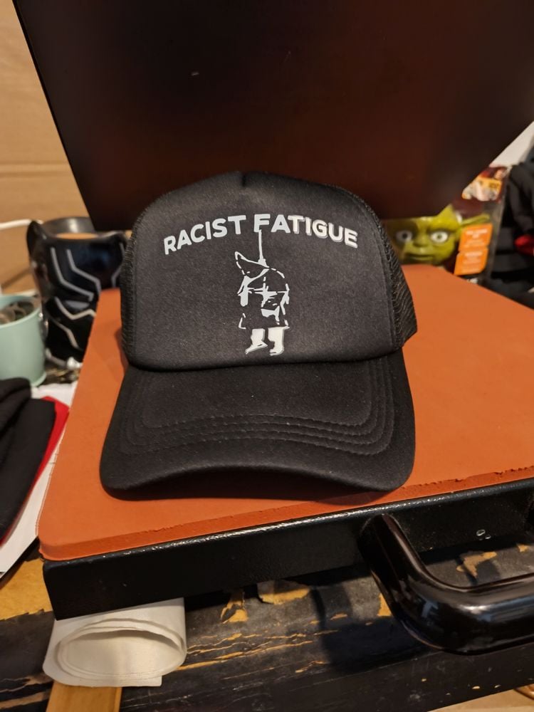 Racist fatigue snapback trucker hat (black)