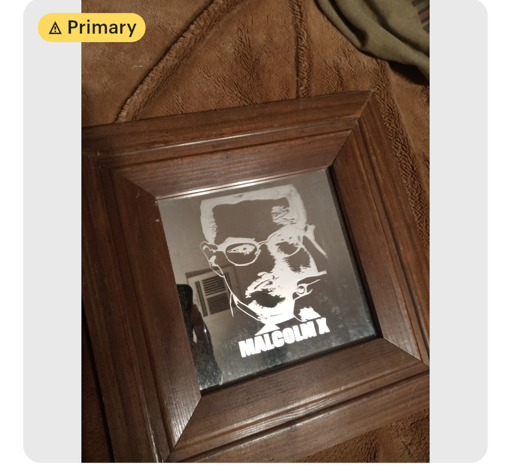 Malcolm X etched mirror
