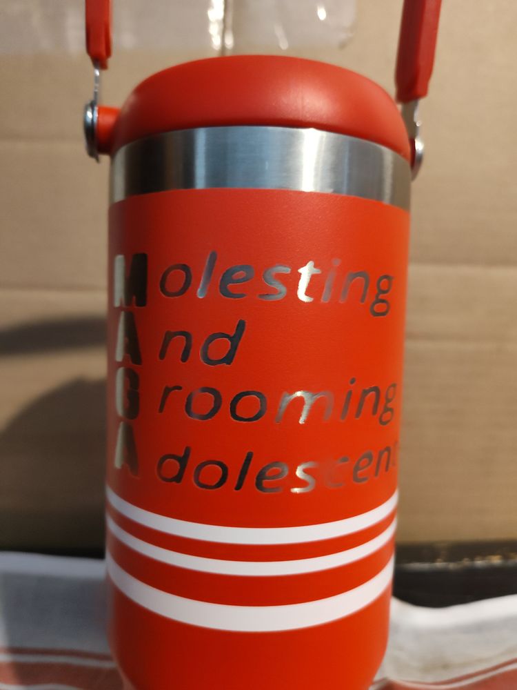 30oz red MAGA acronym he's on the list swivel tumbler 